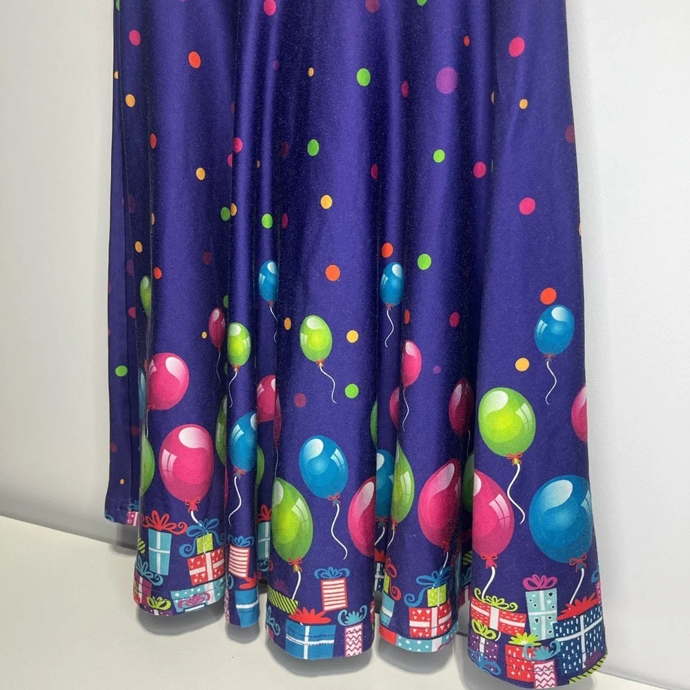 Purple Birthday Dress Balloon Print Kids Casual Size XL
